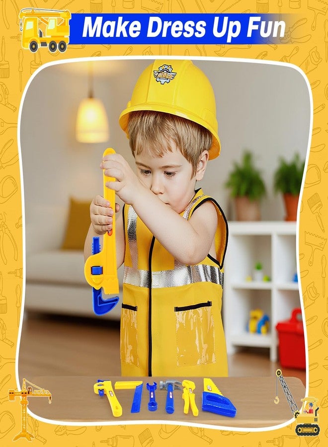 Fantspati Construction Worker Role Play Costume Dress-Up Set, Costume Kids Construction Tool Set Toddler Worker Boys Pretend Builder Career Outfit for Kids 3 4 5 6 7 Girls Boys, Halloween Role Play Toys - Image 3